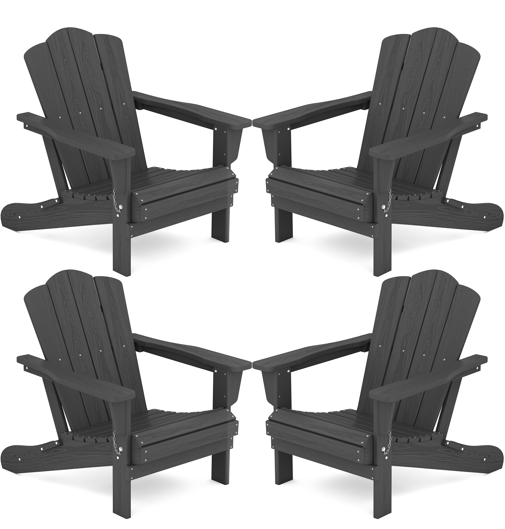 Kingyes Folding Adirondack Chair Set Of 4, Hdpe All-Weather Folding Adirondack Chair, Grey